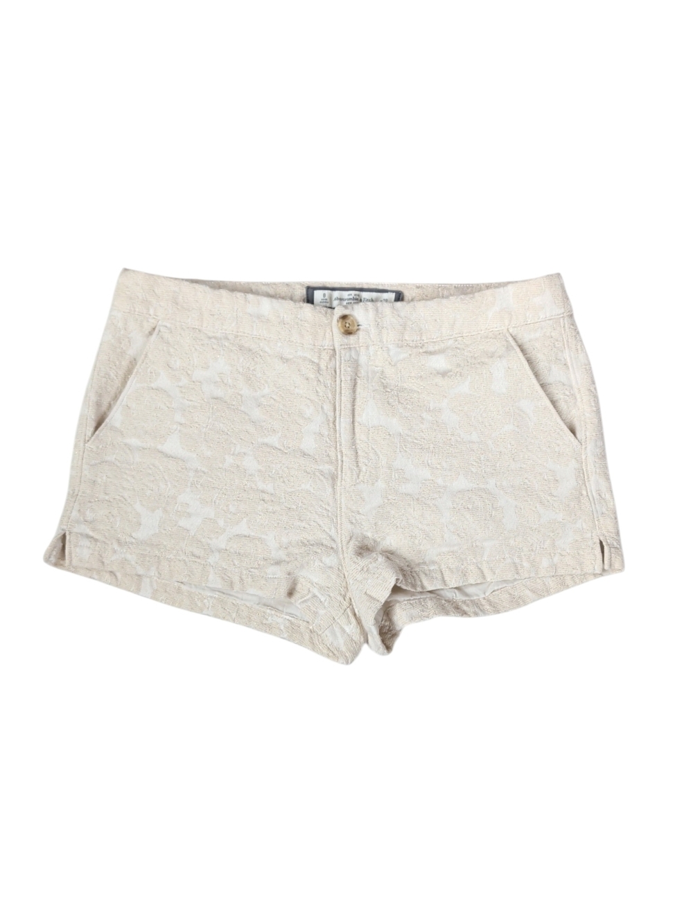 Abercrombie & Fitch Floral Jacquard Shortie Shorts with Gold Flecks 8 W29 Cream